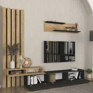 Σύνθεση τηλεόρασης Rosaline  χρώμα ανθρακί - sepet oak 233x31,3x196,8εκ.