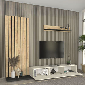 Σύνθεση τηλεόρασης Nagini  χρώμα ivory - sapphire oak - ανθρακί 260x39,4x203,6εκ.