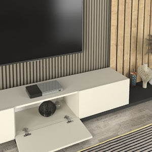 Σύνθεση τηλεόρασης Nagini  χρώμα ivory - sapphire oak - ανθρακί 260x39,4x203,6εκ.
