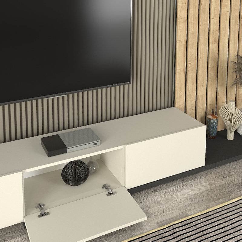 Σύνθεση τηλεόρασης Nagini  χρώμα ivory - sapphire oak - ανθρακί 260x39,4x203,6εκ.