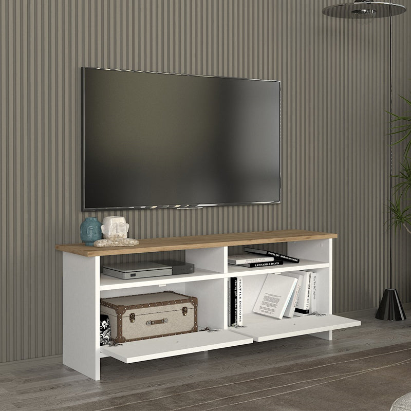 Έπιπλο τηλεόρασης Gradias  χρώμα λευκό - sapphire oak 120x29,6x46,8εκ.