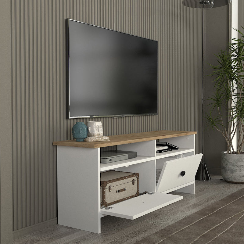 Έπιπλο τηλεόρασης Gradias  χρώμα λευκό - sapphire oak 120x29,6x46,8εκ.