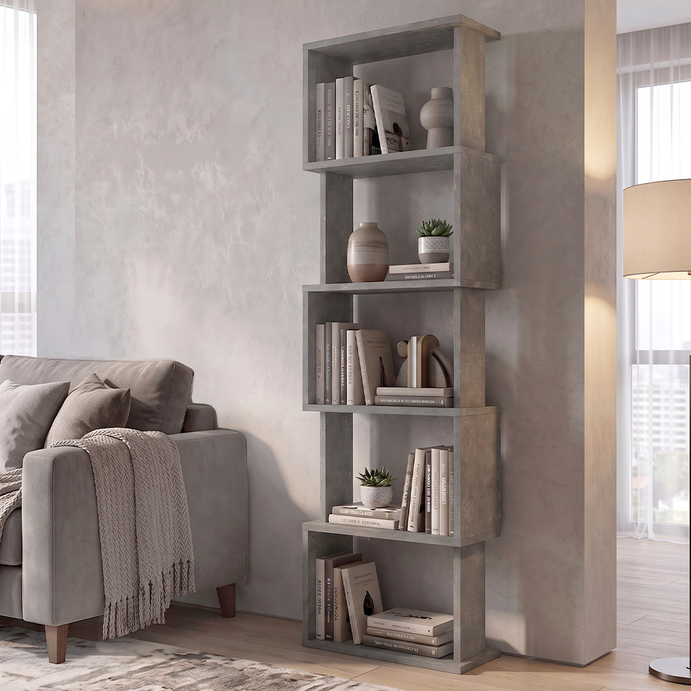Βιβλιοθήκη Alvina  χρώμα γκρι σκυροδέματος 45x19,6x158,8εκ.