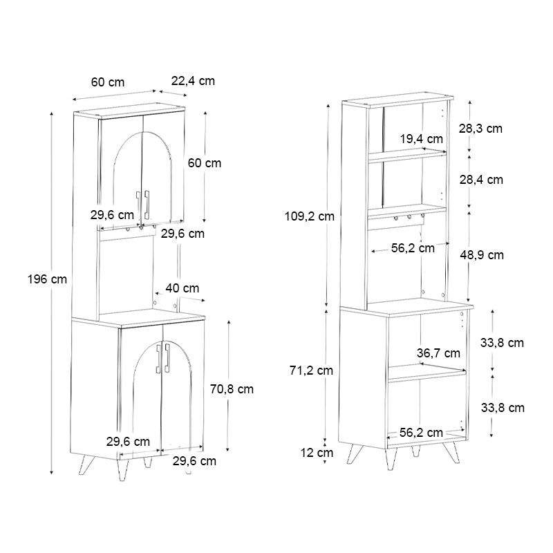 Έπιπλο κουζίνας Kalira 2  χρώμα λευκό - rota oak 60x40x196εκ.