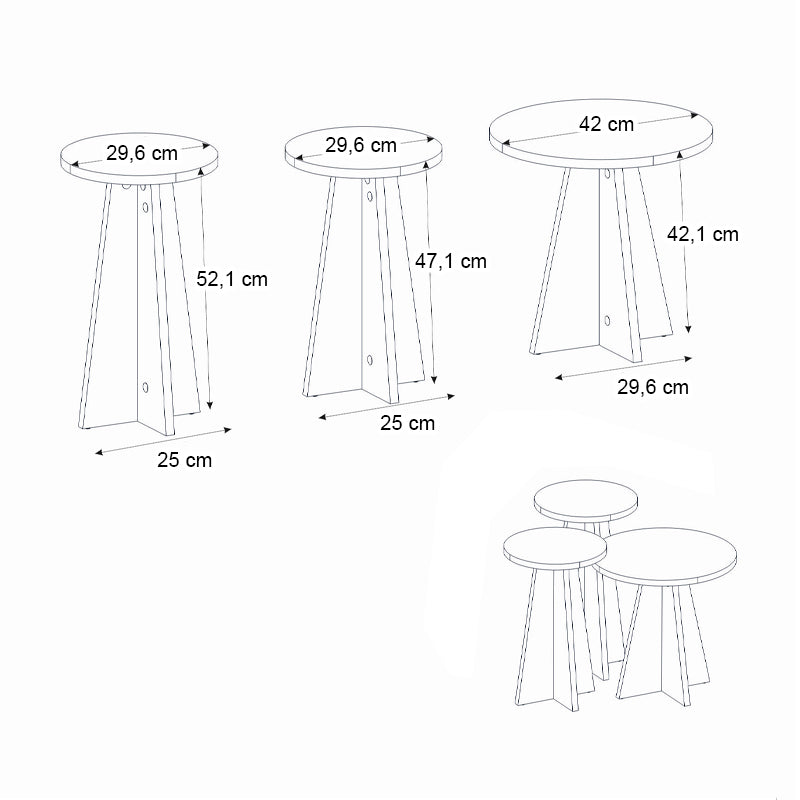 Τραπεζάκι βοηθητικό σετ 3 τμχ Podel  χρώμα travertine Ø29,6x52,1εκ.