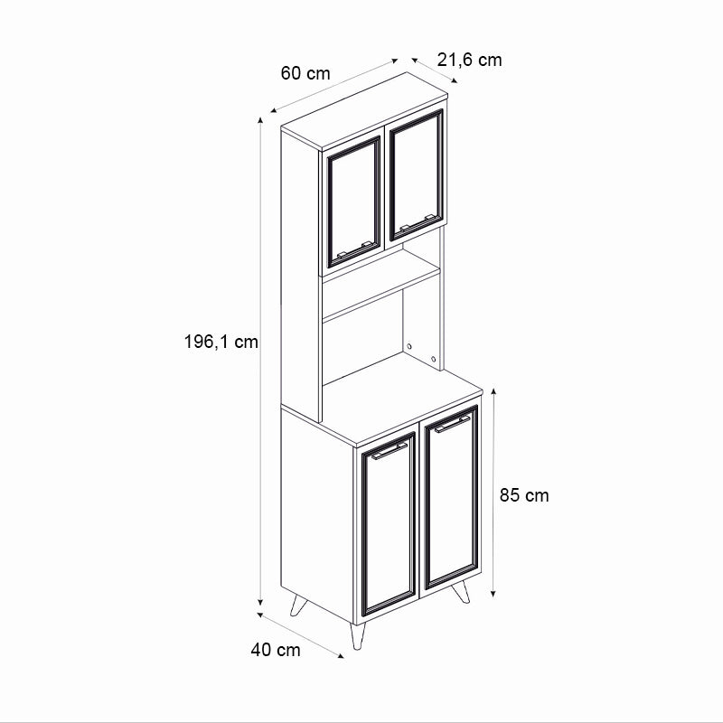Έπιπλο κουζίνας Potter 2  χρώμα λευκό - rota oak 60x40x196,1εκ.