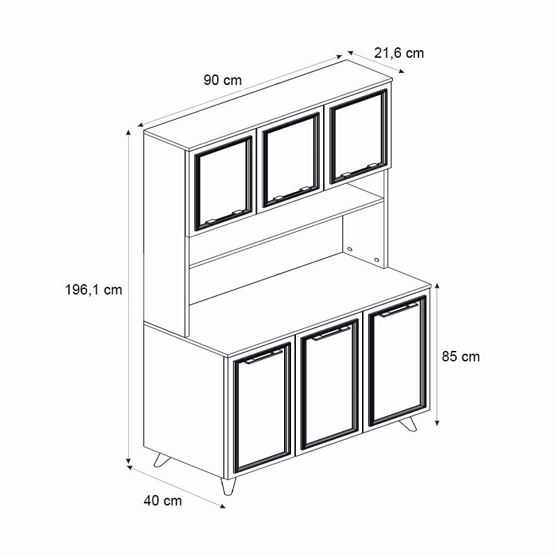 Έπιπλο κουζίνας Potter 3  χρώμα λευκό - rota oak 90x40x196,1εκ.