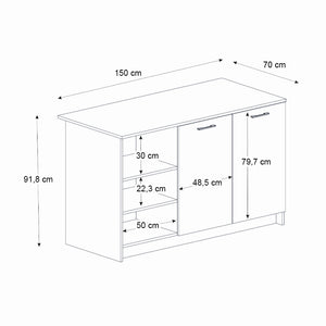Τραπέζι - Πάγκος κουζίνας Peres  χρώμα λευκό - sepet oak 150x70x91,8εκ.