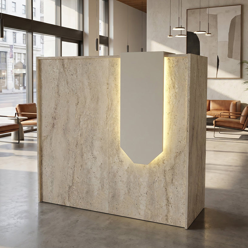 Γραφείο υποδοχής - reception Navita  με LED χρώμα travertine - sandstone 113,6x42x111,8εκ. - Pakobazaar