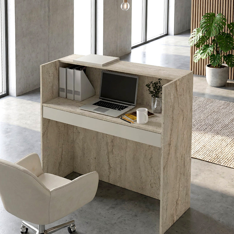 Γραφείο υποδοχής - reception Navita  με LED χρώμα travertine - sandstone 113,6x42x111,8εκ. - Pakobazaar
