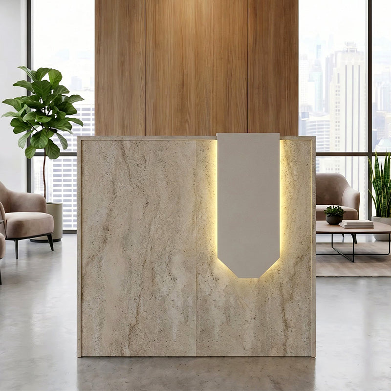 Γραφείο υποδοχής - reception Navita  με LED χρώμα travertine - sandstone 113,6x42x111,8εκ. - Pakobazaar
