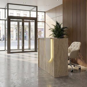 Γραφείο υποδοχής - reception Navita  με LED χρώμα travertine - sandstone 113,6x42x111,8εκ. - Pakobazaar