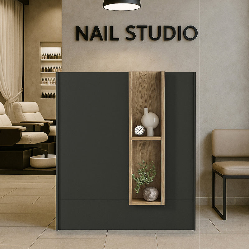 Γραφείο υποδοχής - reception Bonveno  χρώμα ανθρακί - sepet oak 90x43,2x110εκ.