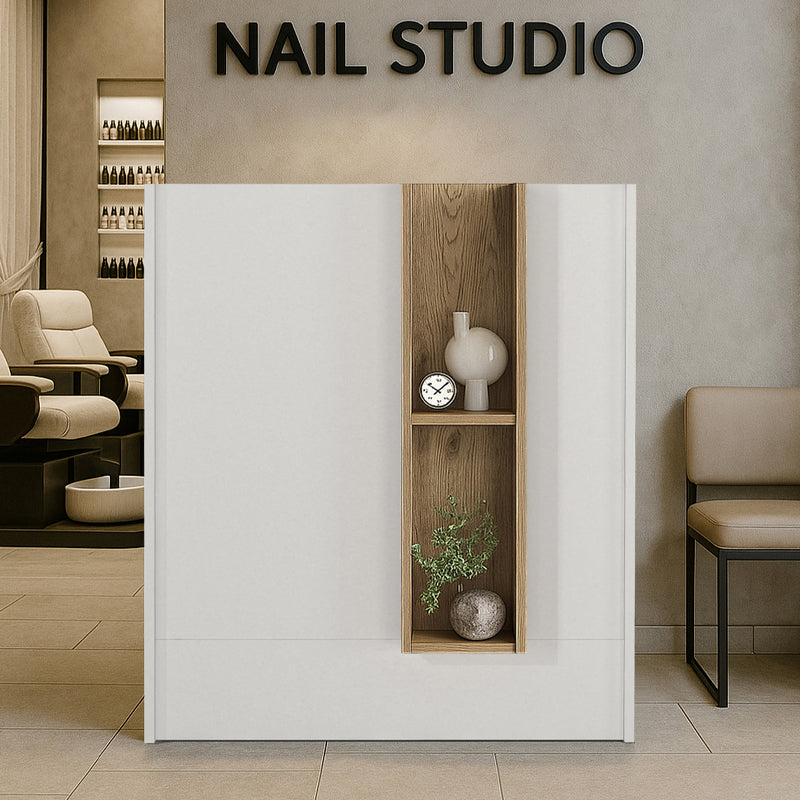 Γραφείο υποδοχής - reception Bonveno  χρώμα λευκό - sepet oak 90x43,2x110εκ.