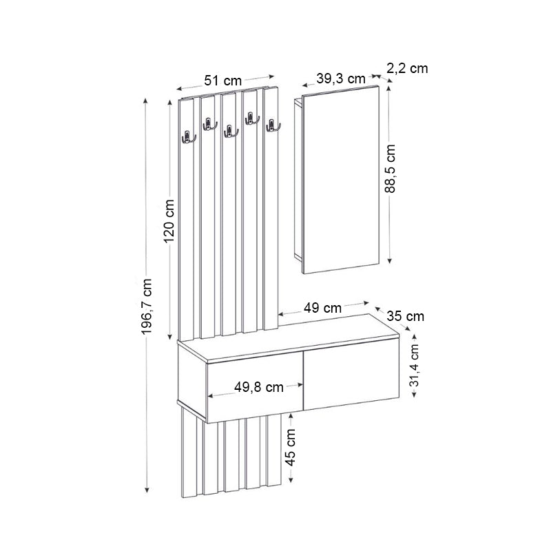 Έπιπλο εισόδου Kanso  χρώμα ανθρακί - sepet oak 100x35x196,7εκ.