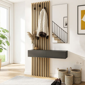 Έπιπλο εισόδου Elois  χρώμα ανθρακί - sepet oak 96,6x26,8x195,5εκ.