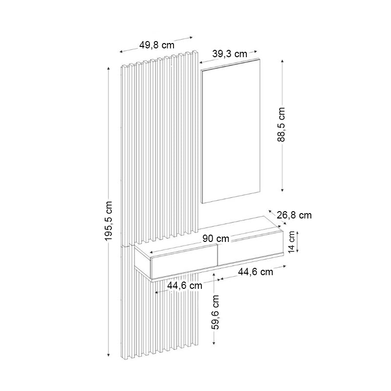 Έπιπλο εισόδου Elois  χρώμα ανθρακί - sepet oak 96,6x26,8x195,5εκ.