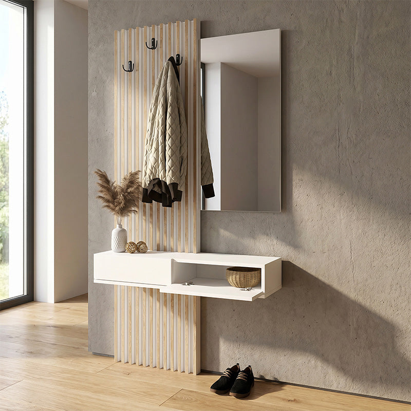 Έπιπλο εισόδου Elois  χρώμα λευκό - sepet oak 96,6x26,8x195,5εκ.