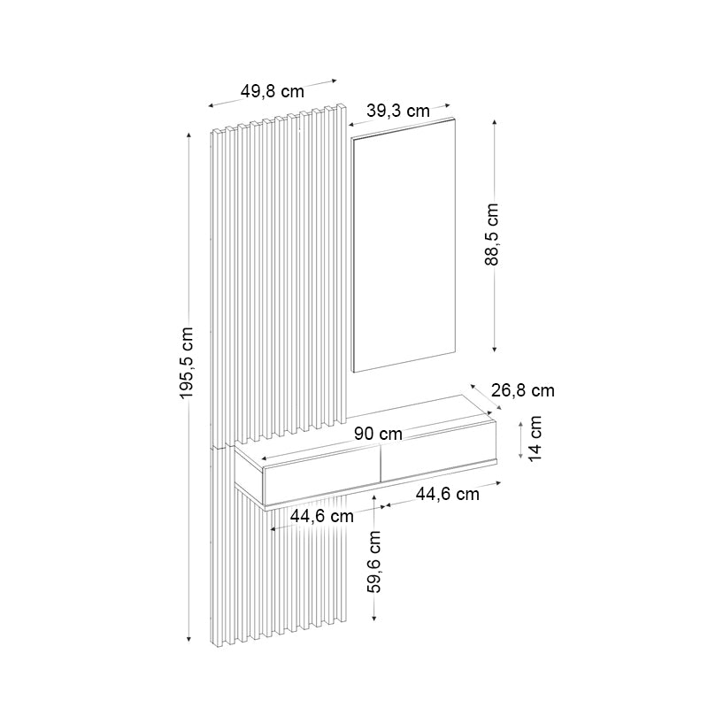 Έπιπλο εισόδου Elois  χρώμα λευκό - sepet oak 96,6x26,8x195,5εκ.