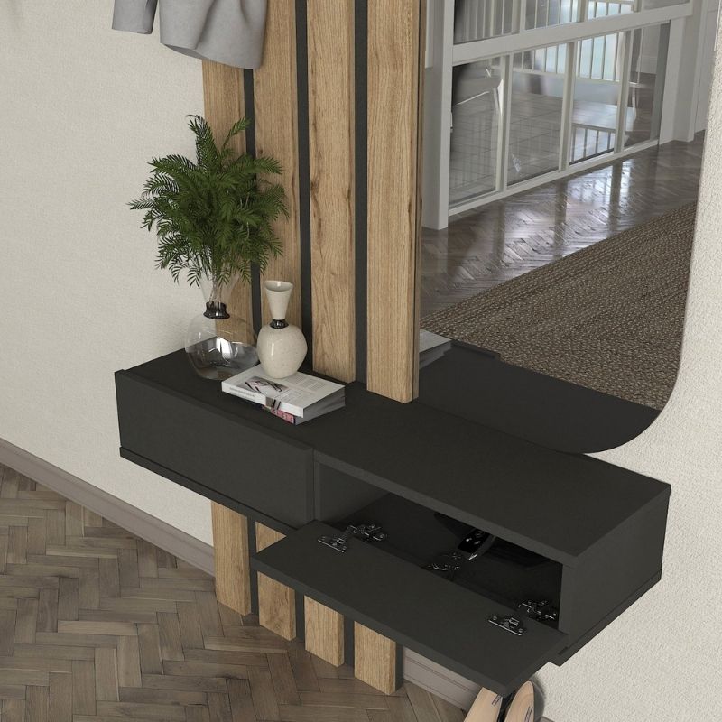 Έπιπλο εισόδου Reyas  χρώμα ανθρακί - sepet oak 90x27x205,6εκ.
