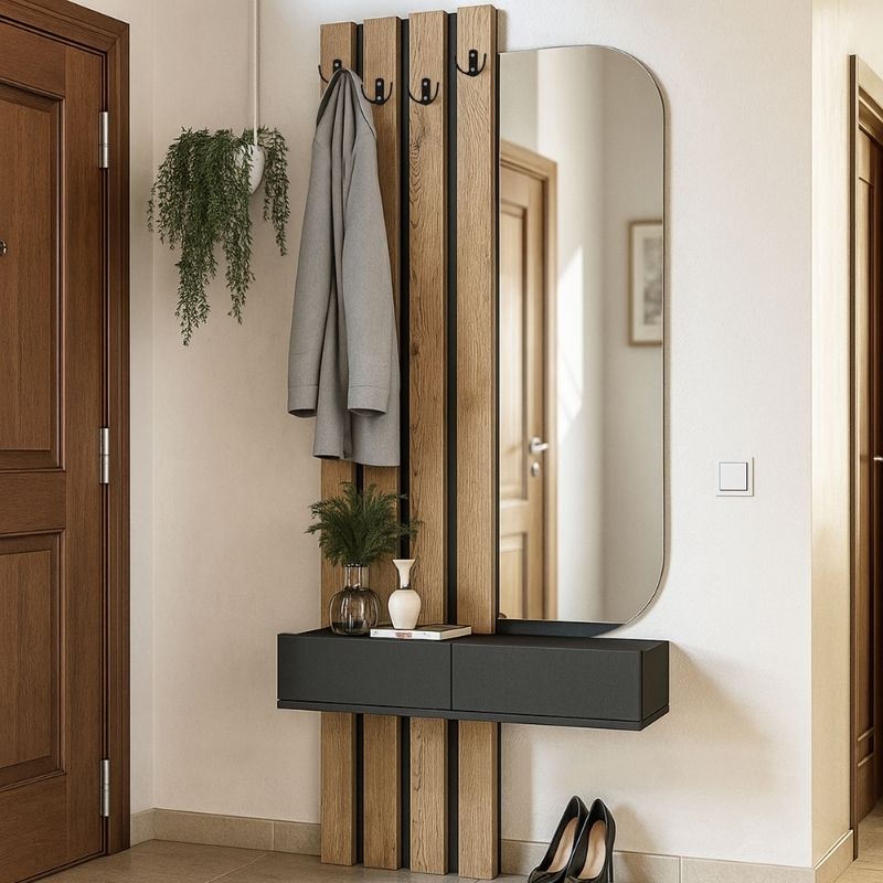 Έπιπλο εισόδου Reyas  χρώμα ανθρακί - sepet oak 90x27x205,6εκ.