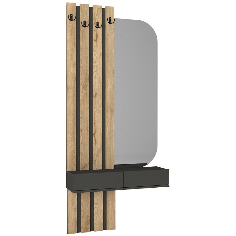 Έπιπλο εισόδου Reyas  χρώμα ανθρακί - sepet oak 90x27x205,6εκ.