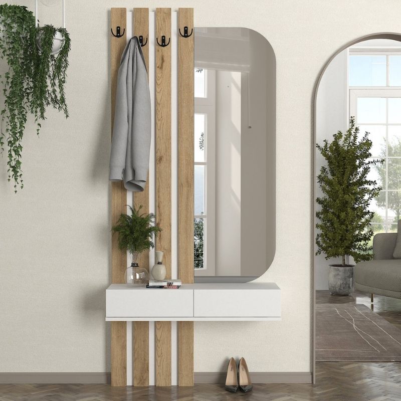 Έπιπλο εισόδου Reyas  χρώμα λευκό - sepet oak 90x27x205,6εκ. - Pakobazaar