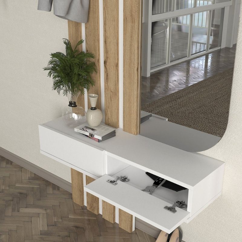 Έπιπλο εισόδου Reyas  χρώμα λευκό - sepet oak 90x27x205,6εκ. - Pakobazaar
