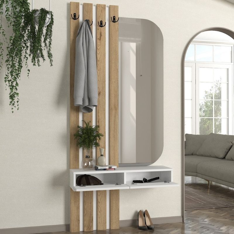 Έπιπλο εισόδου Reyas  χρώμα λευκό - sepet oak 90x27x205,6εκ. - Pakobazaar
