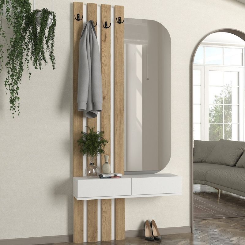 Έπιπλο εισόδου Reyas  χρώμα λευκό - sepet oak 90x27x205,6εκ. - Pakobazaar