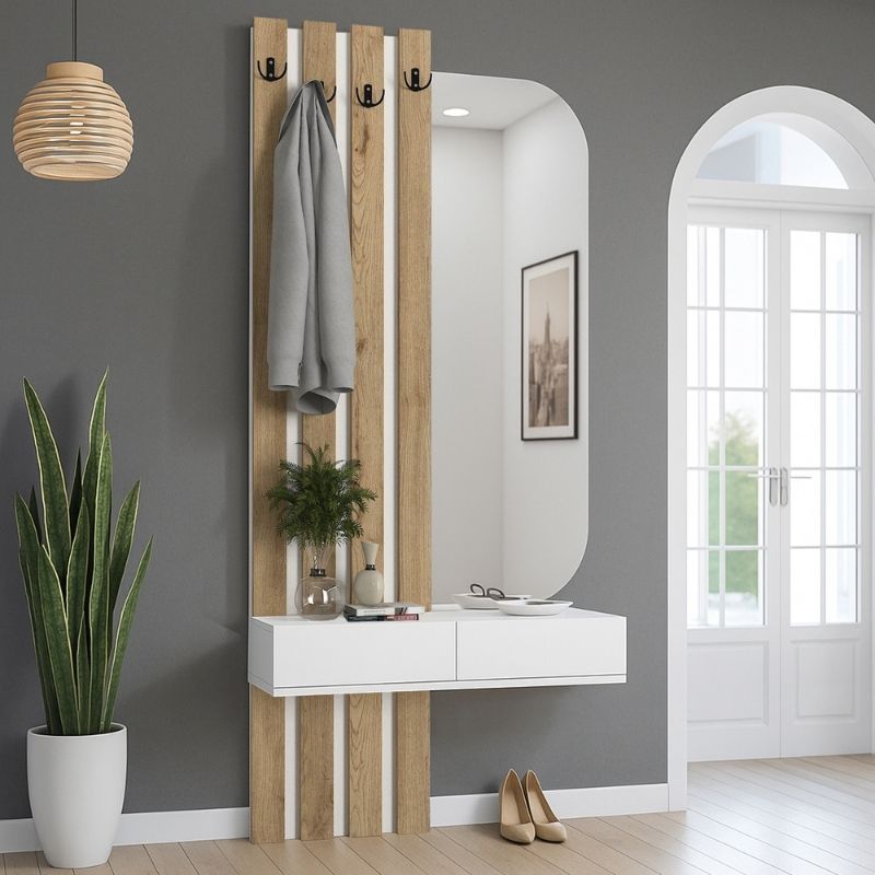 Έπιπλο εισόδου Reyas  χρώμα λευκό - sepet oak 90x27x205,6εκ. - Pakobazaar