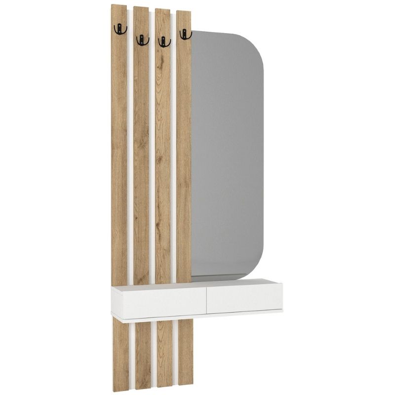 Έπιπλο εισόδου Reyas  χρώμα λευκό - sepet oak 90x27x205,6εκ. - Pakobazaar