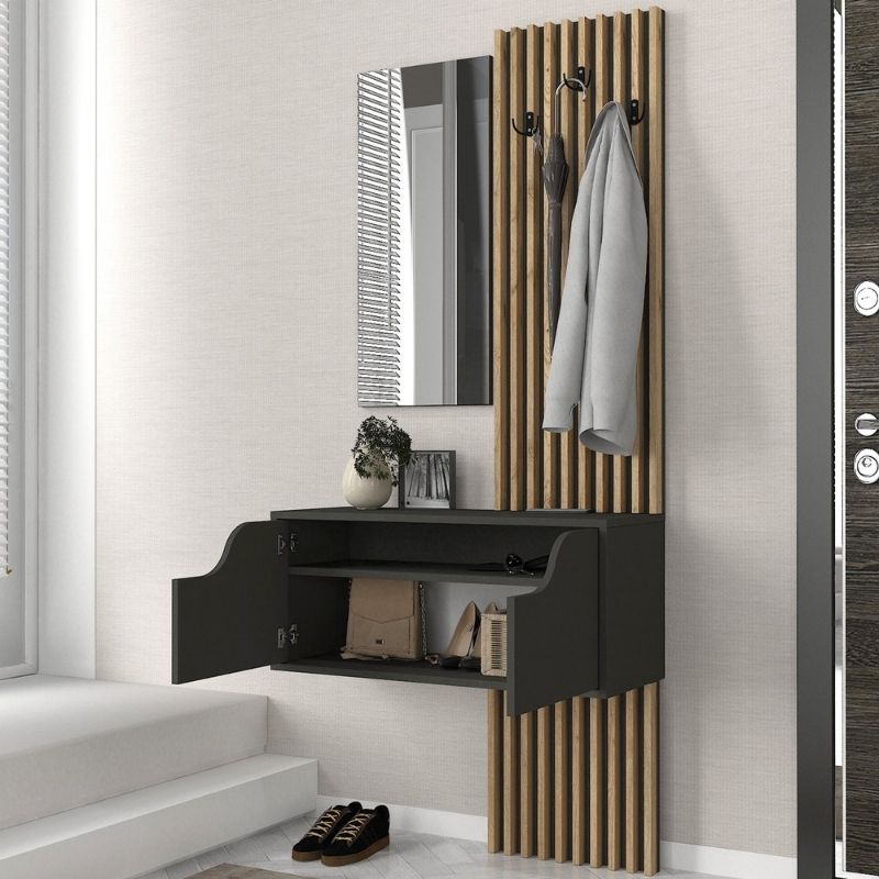 Έπιπλο εισόδου Naro  χρώμα ανθρακί - sepet oak 90x35x204,2εκ.