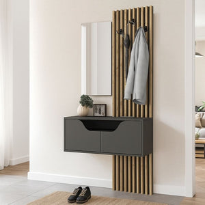 Έπιπλο εισόδου Naro  χρώμα ανθρακί - sepet oak 90x35x204,2εκ.