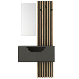 Έπιπλο εισόδου Naro  χρώμα ανθρακί - sepet oak 90x35x204,2εκ.