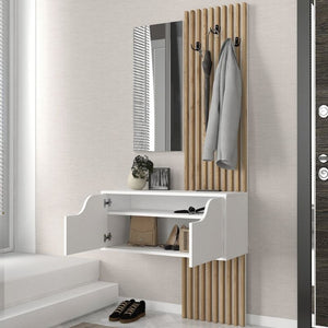 Έπιπλο εισόδου Naro  χρώμα λευκό - sepet oak 90x35x204,2εκ.