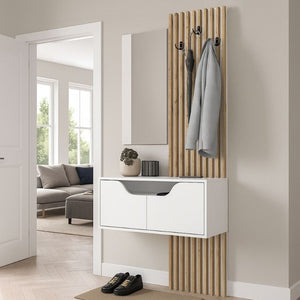 Έπιπλο εισόδου Naro  χρώμα λευκό - sepet oak 90x35x204,2εκ.