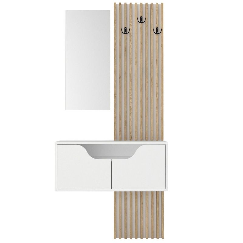 Έπιπλο εισόδου Naro  χρώμα λευκό - sepet oak 90x35x204,2εκ.