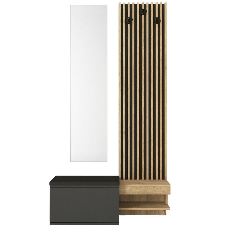 Έπιπλο εισόδου Dumont  χρώμα ανθρακί - sepet oak 104,8x35x198εκ.