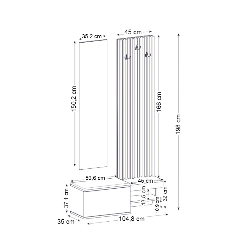 Έπιπλο εισόδου Dumont  χρώμα ανθρακί - sepet oak 104,8x35x198εκ.