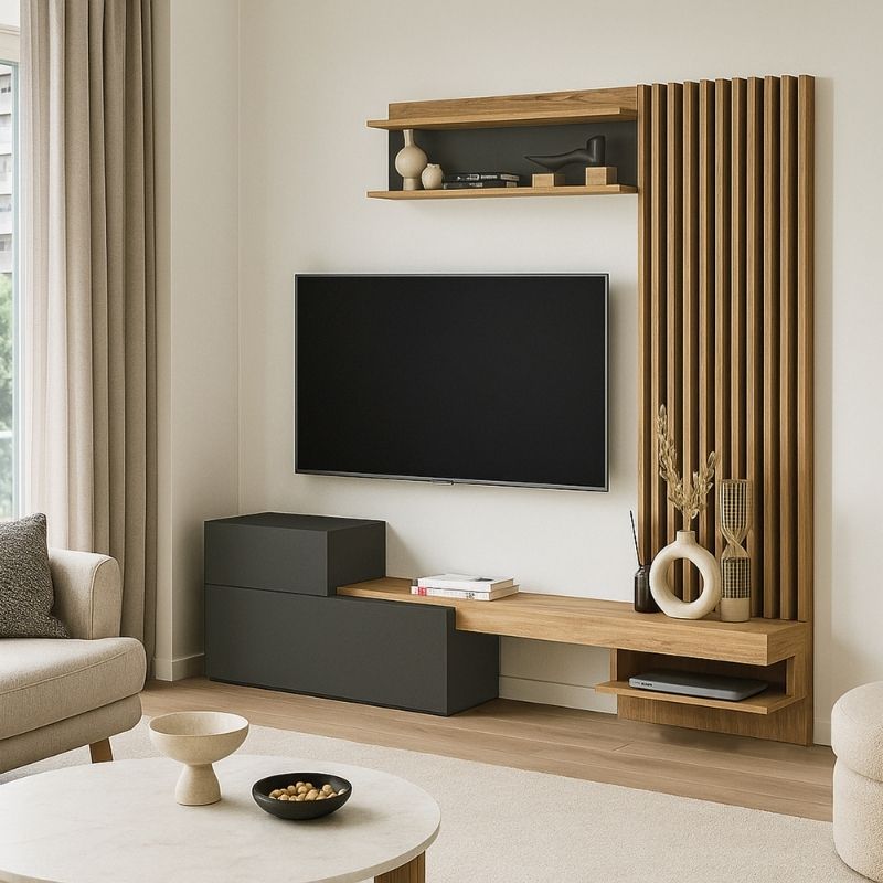 Σύνθεση τηλεόρασης Dumont  χρώμα ανθρακί - sepet oak 180x36,8x200εκ. - Pakobazaar