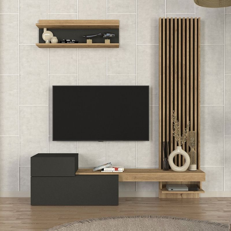 Σύνθεση τηλεόρασης Dumont  χρώμα ανθρακί - sepet oak 180x36,8x200εκ. - Pakobazaar