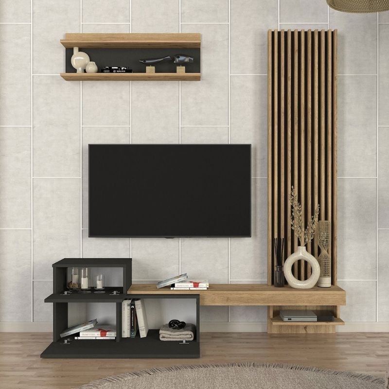 Σύνθεση τηλεόρασης Dumont  χρώμα ανθρακί - sepet oak 180x36,8x200εκ. - Pakobazaar
