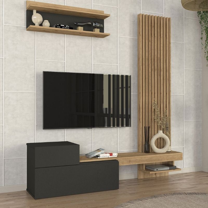 Σύνθεση τηλεόρασης Dumont  χρώμα ανθρακί - sepet oak 180x36,8x200εκ. - Pakobazaar