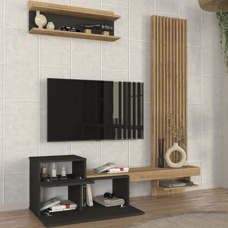 Σύνθεση τηλεόρασης Dumont  χρώμα ανθρακί - sepet oak 180x36,8x200εκ. - Pakobazaar