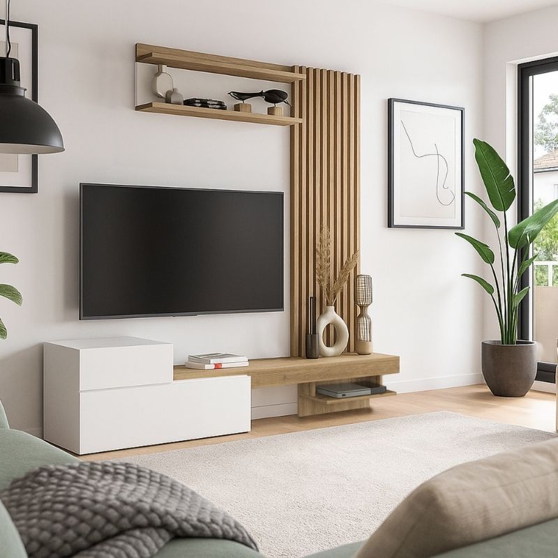 Σύνθεση τηλεόρασης Dumont  χρώμα λευκό - sepet oak 180x36,8x200εκ. - Pakobazaar