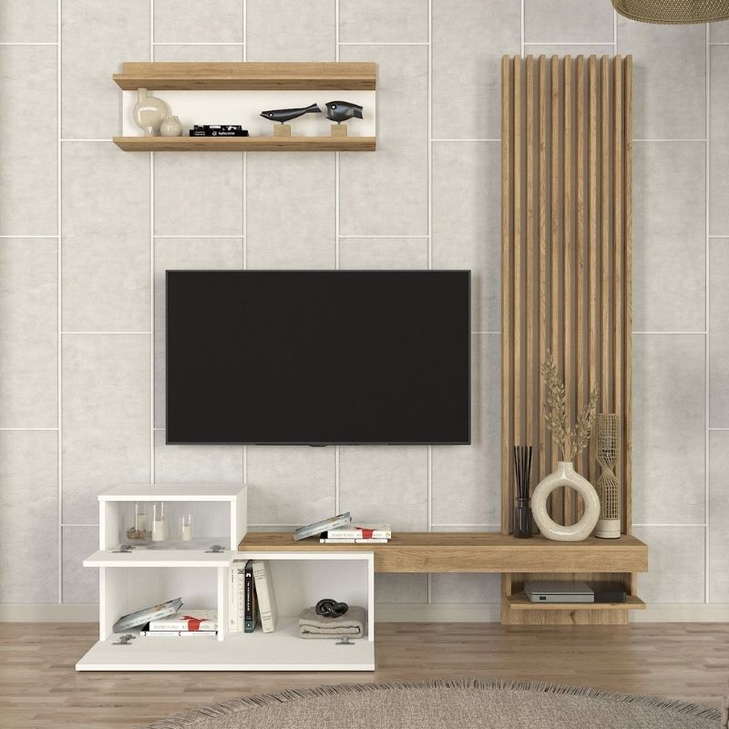 Σύνθεση τηλεόρασης Dumont  χρώμα λευκό - sepet oak 180x36,8x200εκ. - Pakobazaar