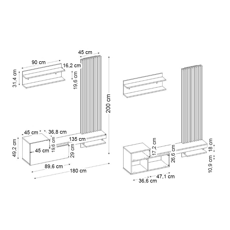 Σύνθεση τηλεόρασης Dumont  χρώμα λευκό - sepet oak 180x36,8x200εκ. - Pakobazaar