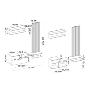 Σύνθεση τηλεόρασης Dumont  χρώμα λευκό - sepet oak 180x36,8x200εκ. - Pakobazaar
