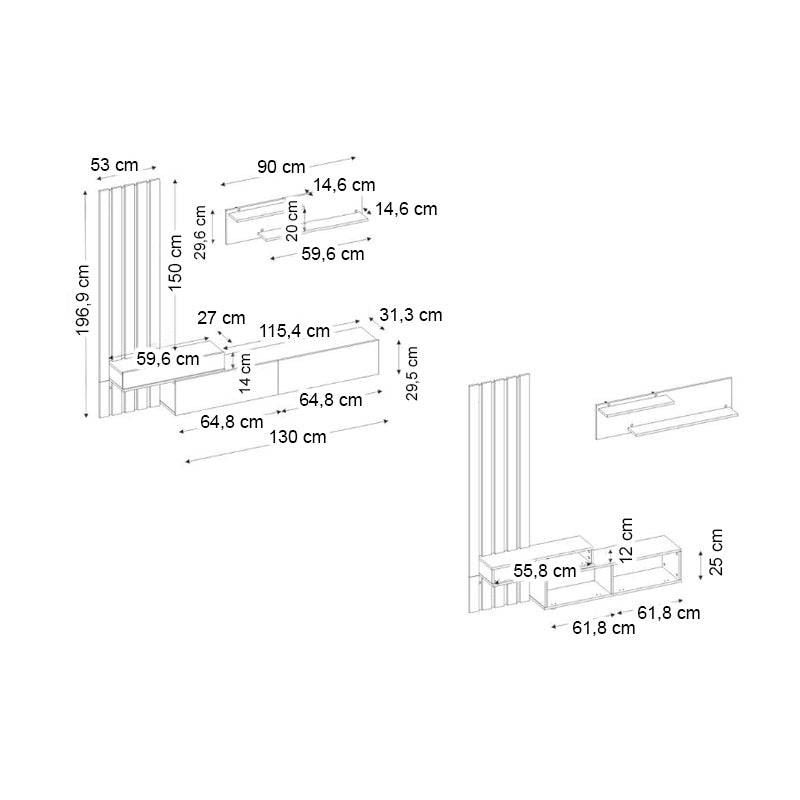 Σύνθεση τηλεόρασης Rosaline  χρώμα ανθρακί - sepet oak 183x31,3x196,9εκ.